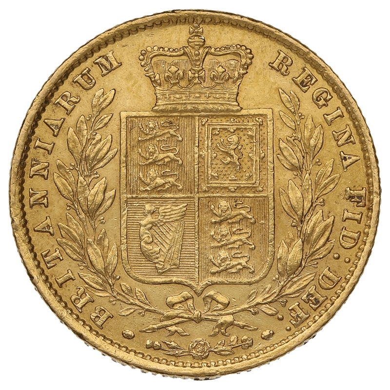 Soberano de Oro 1862 - Victoria Joven con Reverso Escudado (L)