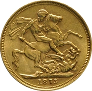 Moneda Soberano de Oro 1873 Victoria Joven (M)