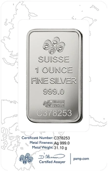 Lingote de Plata de 1 oz PAMP
