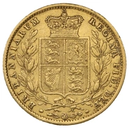 Moneda Soberano de Oro 1854 Victoria Joven con Reverso Escudado (L)