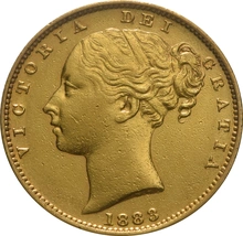 Moneda Soberano de Oro 1883 Victoria Joven con Reverso Escudado (S)