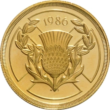 Moneda Soberano Doble de Oro Proof 1986 Juegos de la Mancomunidad en Caja Original
