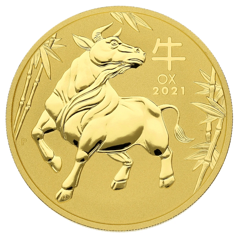 Moneda Perth Mint Calendario Lunar de Oro de 1 oz 2021 Año del Buey
