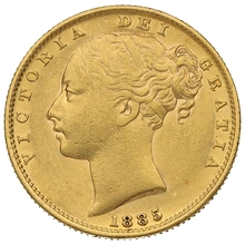 Moneda Soberano de Oro 1885 Victoria Joven con Reverso Escudado (S)