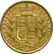 Moneda Soberano de Oro 1860 Victoria Joven con Reverso Escudado (L)
