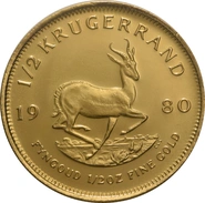 Moneda Krugerrand de 1/2 oz de Oro 1980