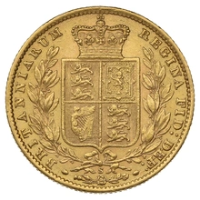 Moneda Soberano de Oro 1871 Victoria Joven con Reverso Escudado (S)