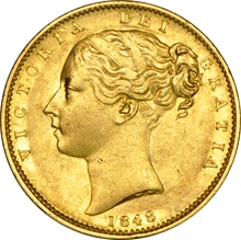 Moneda Soberano de Oro 1848 Victoria Joven con Reverso Escudado (L)