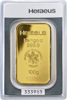 Lingote Heraeus de 100g de Oro