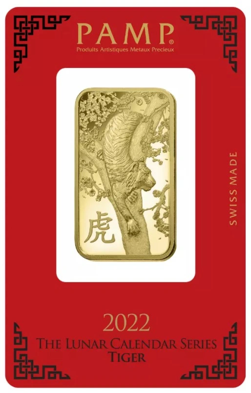 Lingote de Oro de 1 oz PAMP 2022 Año del Tigre