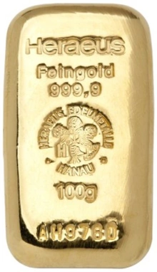 Lingote de Oro de 100 g Fundido Heraeus
