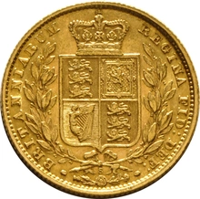 Moneda Soberano de Oro 1881 Victoria Joven con Reverso Escudado (S)