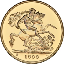 Moneda Soberano Quíntuplo de Oro 1998 en Caja Original - Flor de Cuño Sin Circular