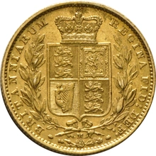 Moneda Soberano de Oro 1884 Victoria Joven con Reverso Escudado (M)