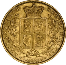 Moneda Soberano de Oro 1861 Victoria Joven con Reverso Escudado (L)
