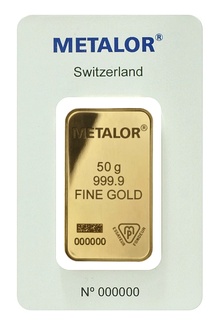 Lingote Metalor de 50g de Oro