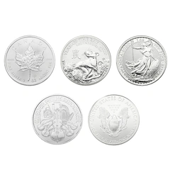 Juego de Monedas de Plata de 1 oz 2020: Águila, Maple Leaf, Britannia, Filarmónica y Año de la Rata