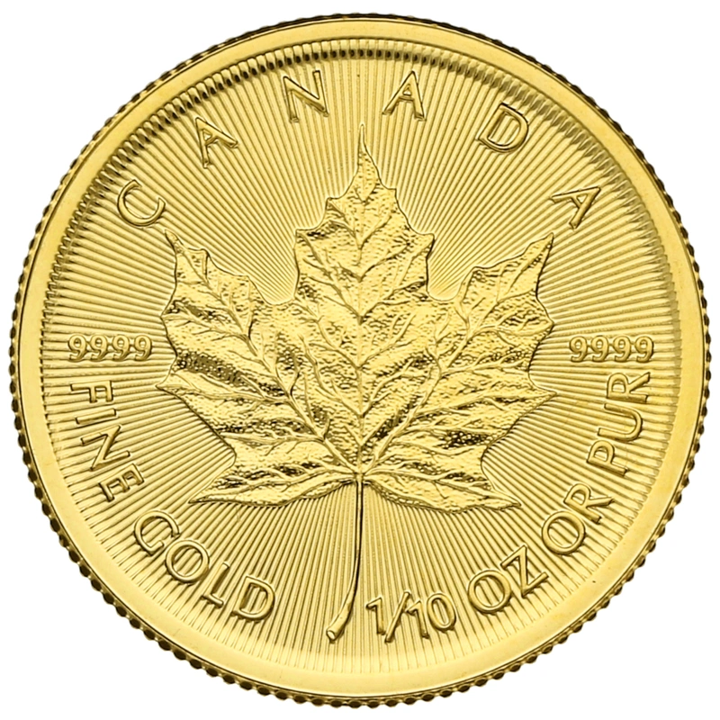 Maple Leaf Canadiense de 1/10 oz de Oro 2020