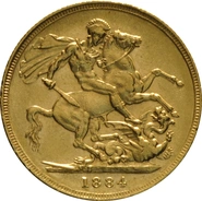 Moneda Soberano de Oro 1884 Victoria Joven (S)