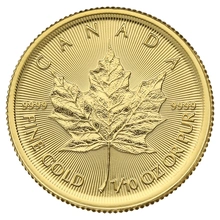 Maple Leaf Canadiense de 1/10 oz de Oro 2019