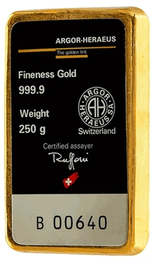 Lingote de Oro de 250 g Argor-Heraeus