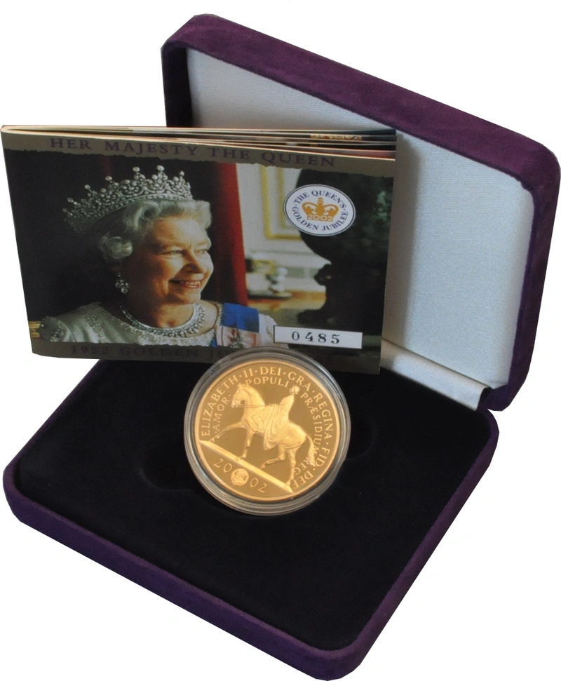 Moneda Soberano Quíntuplo de Oro Proof 2002 Jubileo de Oro en Caja Original