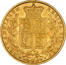 Moneda Soberano de Oro 1852 Victoria Joven con Reverso Escudado (L)