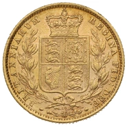 Moneda Soberano de Oro 1871 Victoria Joven con Reverso Escudado (L)