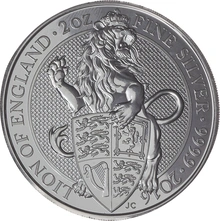 Moneda Bestias de la Reina El León de Inglaterra de Plata de 2 oz