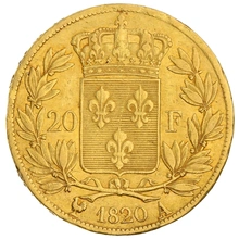 Moneda Oro 20 Francos Franceses - Luis XVIII Sin Corona