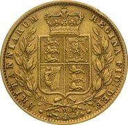 Moneda Soberano de Oro 1872 Victoria Joven con Reverso Escudado (M)