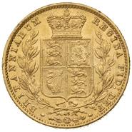 Moneda Soberano de Oro 1866 Victoria Joven con Reverso Escudado (L)