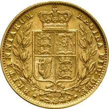 Moneda Soberano de Oro 1875 Victoria Joven con Reverso Escudado (S)
