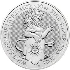 Moneda Bestias de la Reina El León Blanco de Mortimer de Plata de 10 oz