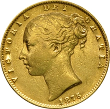 Moneda Soberano de Oro 1875 Victoria Joven con Reverso Escudado (S)
