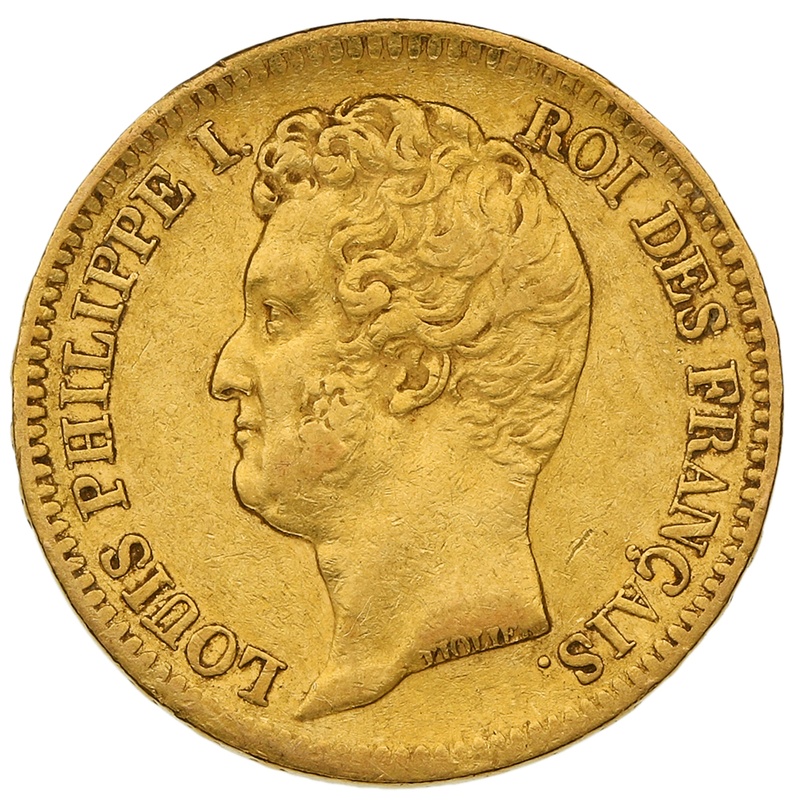 1831 20 French Francs - Louis-Philippe Bare Head - Incuse rim lettering - A