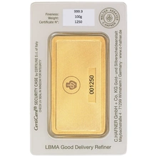 Lingote de Oro de 100 g C. Hafner