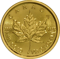 Maple Leaf Canadiense de 1/10 oz de Oro 2018