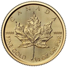Maple Leaf Canadiense de 1/4 oz de Oro 2025