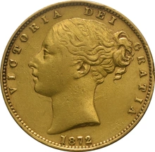 Moneda Soberano de Oro 1872 Victoria Joven con Reverso Escudado (M)