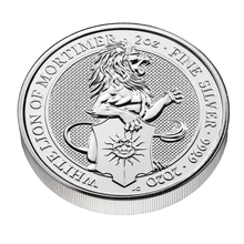 Moneda Bestias de la Reina El León Blanco de Mortimer de Plata de 2 oz