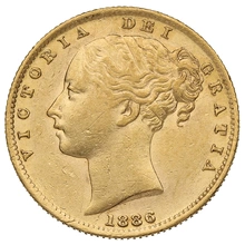 Moneda Soberano de Oro 1886 Victoria Joven con Reverso Escudado (S)