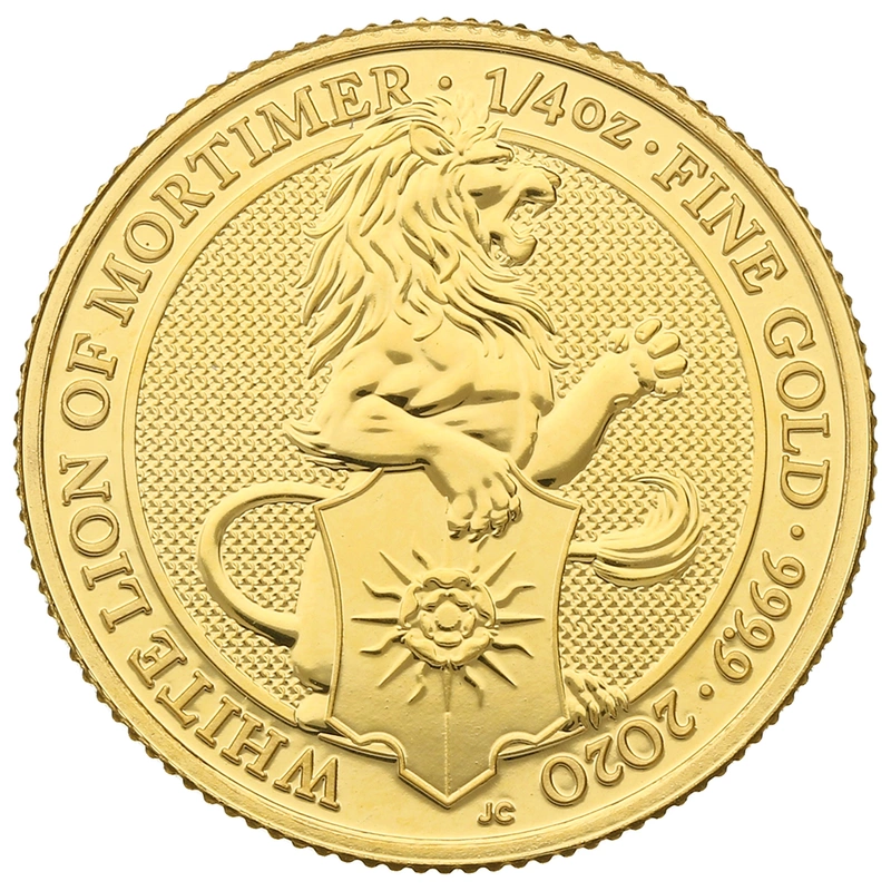 Moneda Bestias de la Reina El León Blanco de Mortimer de Oro de 1/4 oz 2020