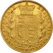 Moneda Soberano de Oro 1853 Victoria Joven con Reverso Escudado (L)