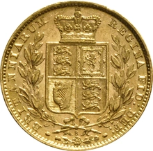 Moneda Soberano de Oro 1880 Victoria Joven con Reverso Escudado (S)
