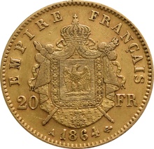 20 Francos Franceses - Napoleón III Cabeza Laureada