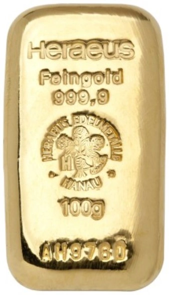 Lingote de Oro de 100 g Fundido Heraeus