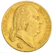 Moneda Oro 20 Francos Franceses - Luis XVIII Sin Corona