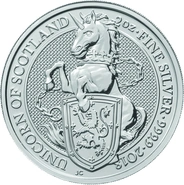 Moneda Bestias de la Reina El Unicornio de Escocia de Plata de 2 oz