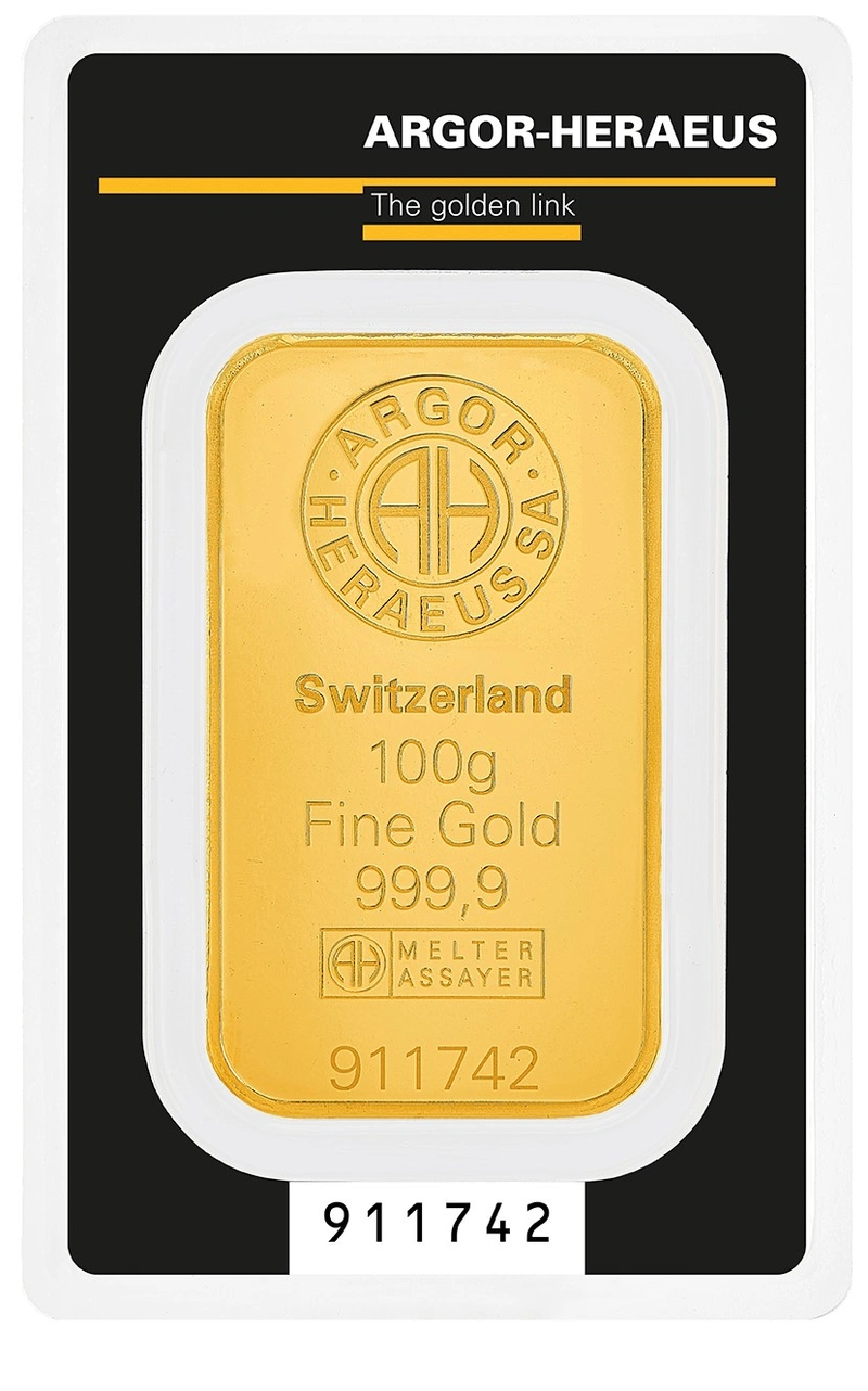 Lingote de Oro de 100 g Argor-Heraeus
